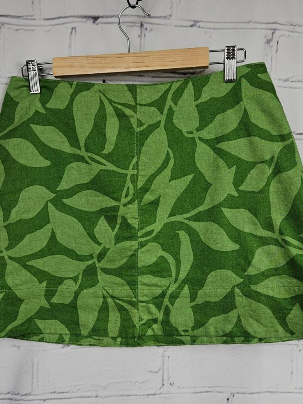 Banana Republic Green Leaf Print Linen Blend Skirt Womens 8 Mini Lined NWT Zip